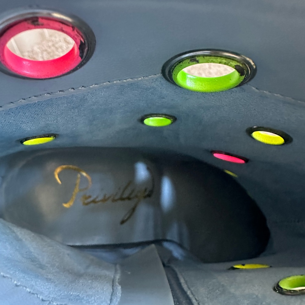 Privileged Light Denim Booties with Neon Cutouts - Picture 3 of 5